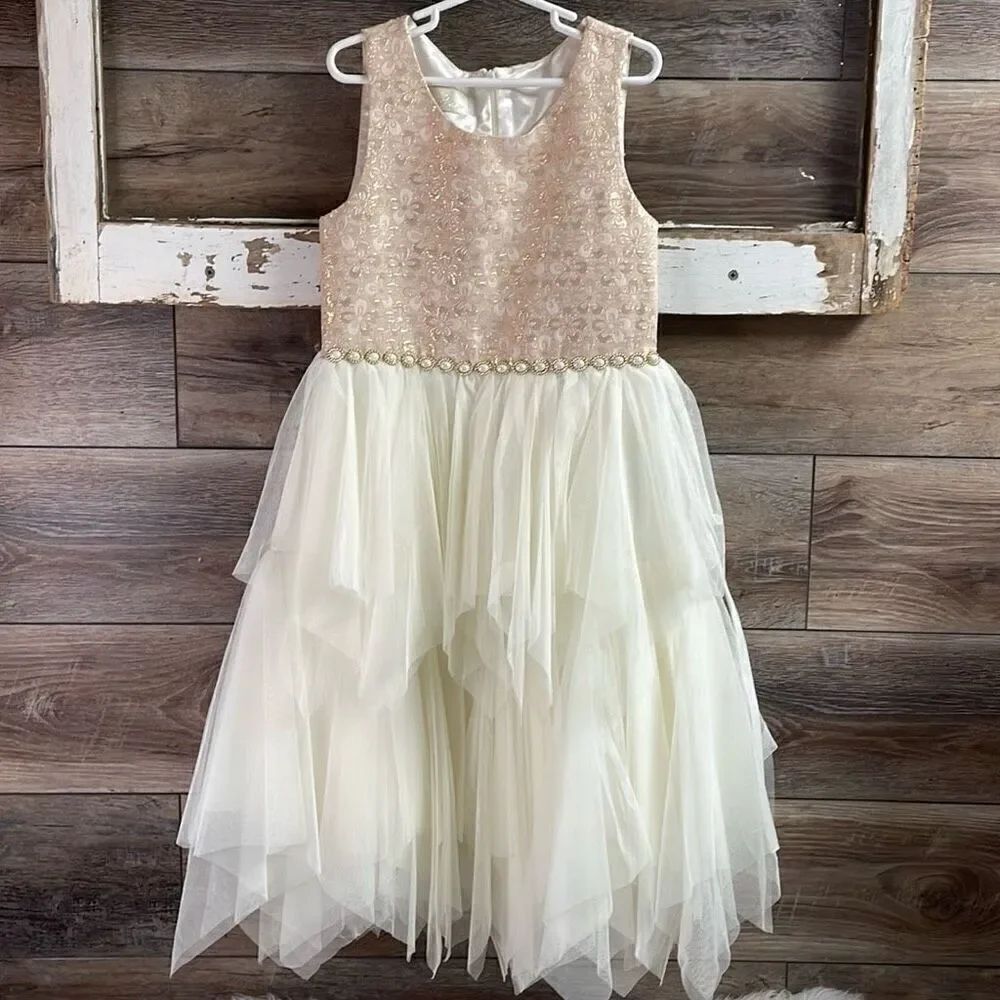 AMERICAN PRINCESS Girls Fancy Asymetrical Tiered Sleeveless Beaded Dress Size 10